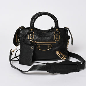 極美品 BALENCIAGA バレンシアガ クラシック メタリック エッジ ミニ シティ 2WAYバッグ 390160 レザー ブラック 中古 4a007139