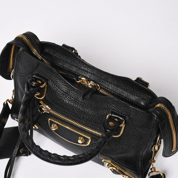 極美品 BALENCIAGA バレンシアガ クラシック メタリック エッジ ミニ シティ 2WAYバッグ 390160 レザー ブラック 中古 4a007139