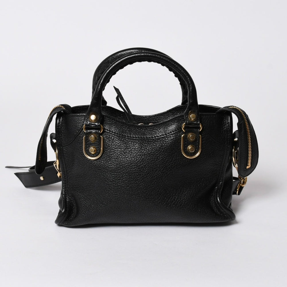 極美品 BALENCIAGA バレンシアガ クラシック メタリック エッジ ミニ シティ 2WAYバッグ 390160 レザー ブラック 中古 4a007139