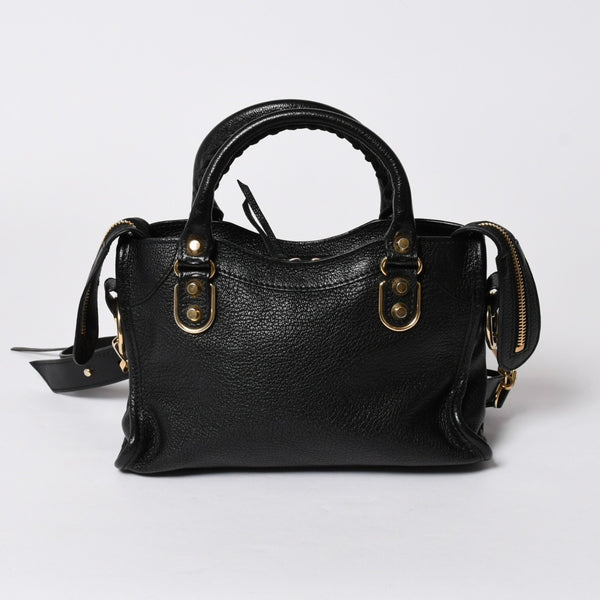 極美品 BALENCIAGA バレンシアガ クラシック メタリック エッジ ミニ シティ 2WAYバッグ 390160 レザー ブラック 中古 4a007139