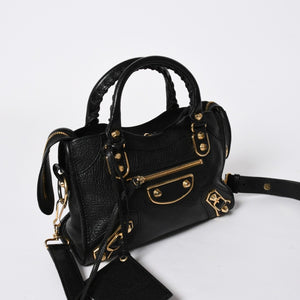 極美品 BALENCIAGA バレンシアガ クラシック メタリック エッジ ミニ シティ 2WAYバッグ 390160 レザー ブラック 中古 4a007139