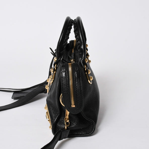 極美品 BALENCIAGA バレンシアガ クラシック メタリック エッジ ミニ シティ 2WAYバッグ 390160 レザー ブラック 中古 4a007139