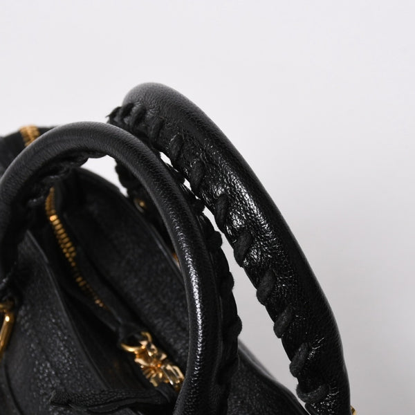 極美品 BALENCIAGA バレンシアガ クラシック メタリック エッジ ミニ シティ 2WAYバッグ 390160 レザー ブラック 中古 4a007139