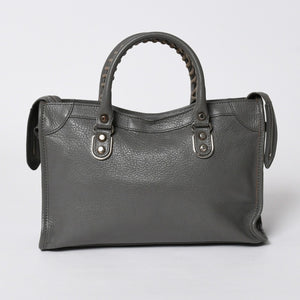 BALENCIAGA バレンシアガ メタリック エッジ シティ ハンドバッグ 2WAY 432831 レザー グレー ゴールド金具 美品 中古 4a007190