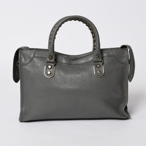 BALENCIAGA バレンシアガ メタリック エッジ シティ ハンドバッグ 2WAY 432831 レザー グレー ゴールド金具 美品 中古 4a007190
