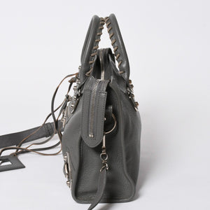 BALENCIAGA バレンシアガ メタリック エッジ シティ ハンドバッグ 2WAY 432831 レザー グレー ゴールド金具 美品 中古 4a007190
