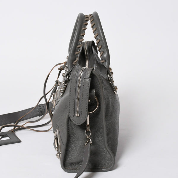 BALENCIAGA バレンシアガ メタリック エッジ シティ ハンドバッグ 2WAY 432831 レザー グレー ゴールド金具 美品 中古 4a007190
