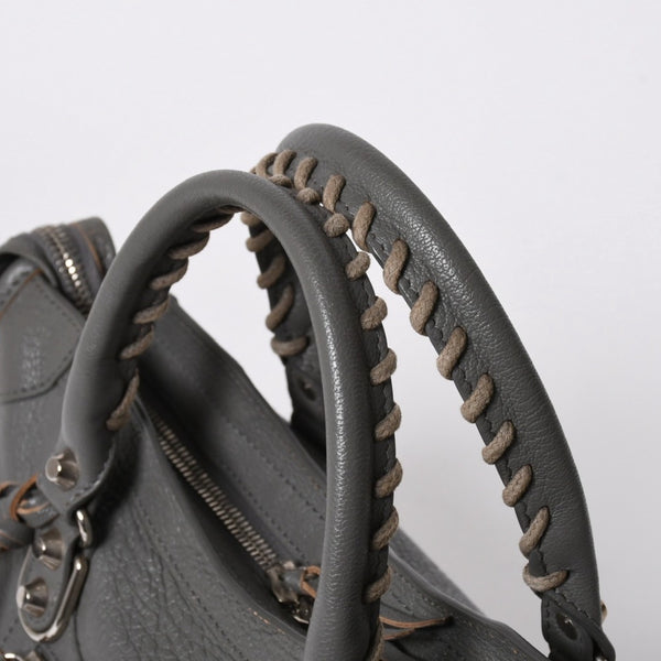 BALENCIAGA バレンシアガ メタリック エッジ シティ ハンドバッグ 2WAY 432831 レザー グレー ゴールド金具 美品 中古 4a007190