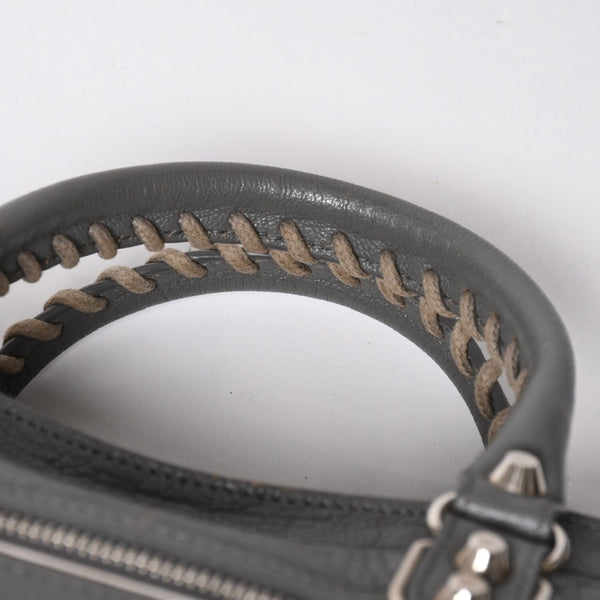 BALENCIAGA バレンシアガ メタリック エッジ シティ ハンドバッグ 2WAY 432831 レザー グレー ゴールド金具 美品 中古 4a007190