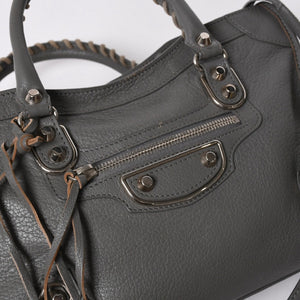 BALENCIAGA バレンシアガ メタリック エッジ シティ ハンドバッグ 2WAY 432831 レザー グレー ゴールド金具 美品 中古 4a007190