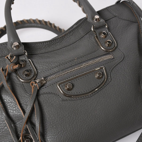 BALENCIAGA バレンシアガ メタリック エッジ シティ ハンドバッグ 2WAY 432831 レザー グレー ゴールド金具 美品 中古 4a007190