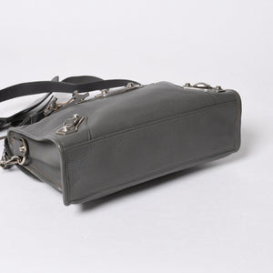 BALENCIAGA バレンシアガ メタリック エッジ シティ ハンドバッグ 2WAY 432831 レザー グレー ゴールド金具 美品 中古 4a007190