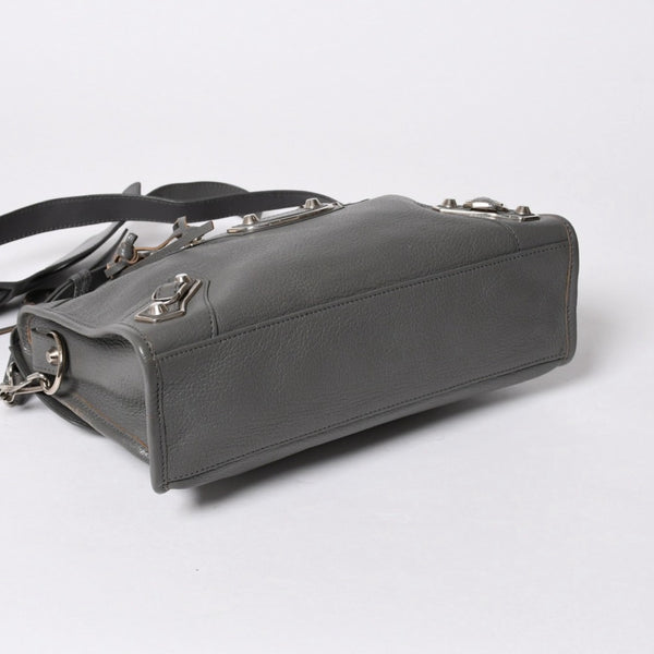BALENCIAGA バレンシアガ メタリック エッジ シティ ハンドバッグ 2WAY 432831 レザー グレー ゴールド金具 美品 中古 4a007190