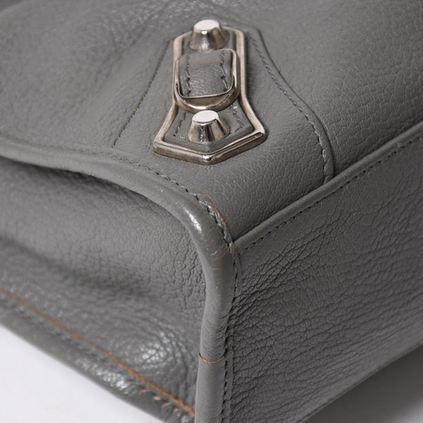 BALENCIAGA バレンシアガ メタリック エッジ シティ ハンドバッグ 2WAY 432831 レザー グレー ゴールド金具 美品 中古 4a007190