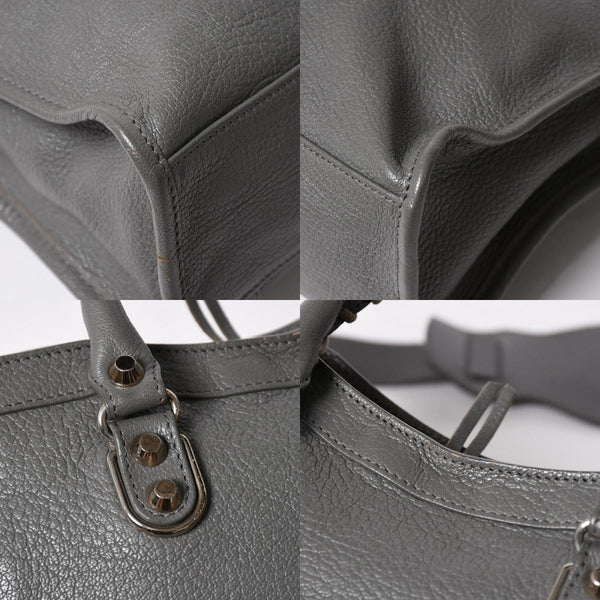 BALENCIAGA バレンシアガ メタリック エッジ シティ ハンドバッグ 2WAY 432831 レザー グレー ゴールド金具 美品 中古 4a007190