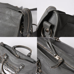 BALENCIAGA バレンシアガ メタリック エッジ シティ ハンドバッグ 2WAY 432831 レザー グレー ゴールド金具 美品 中古 4a007190