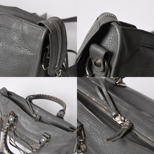 BALENCIAGA バレンシアガ メタリック エッジ シティ ハンドバッグ 2WAY 432831 レザー グレー ゴールド金具 美品 中古 4a007190