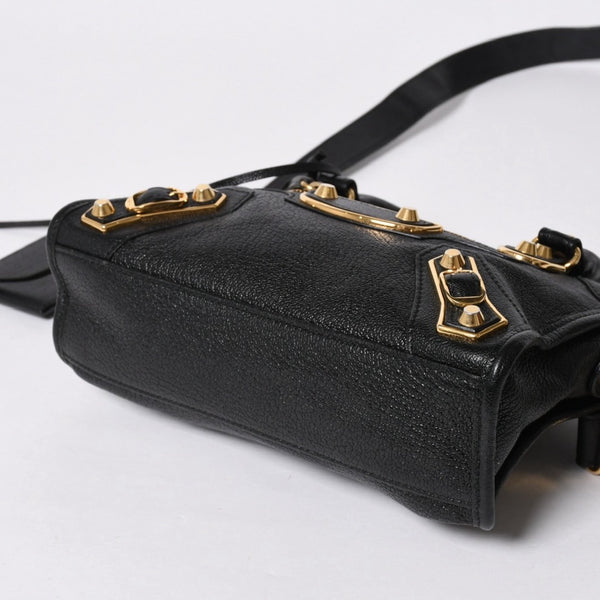 極美品 BALENCIAGA バレンシアガ クラシック メタリック エッジ ミニ シティ 2WAYバッグ 390160 レザー ブラック 中古 4a007139