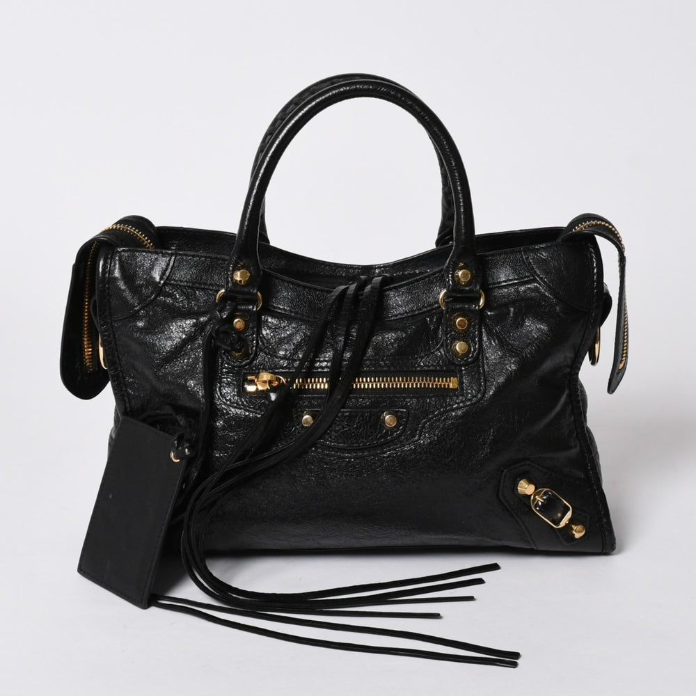 BALENCIAGA バレンシアガ クラシック シティ スモール ハンドバッグ 431621 レザー ブラック ゴールド金具 美品 中古 4a007140