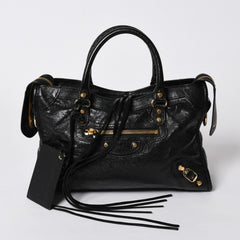 BALENCIAGA バレンシアガ クラシック シティ スモール ハンドバッグ 431621 レザー ブラック ゴールド金具 美品 中古 4a007140