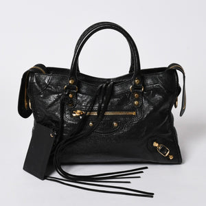 BALENCIAGA バレンシアガ クラシック シティ スモール ハンドバッグ 431621 レザー ブラック ゴールド金具 美品 中古 4a007140