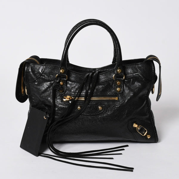 BALENCIAGA バレンシアガ クラシック シティ スモール ハンドバッグ 431621 レザー ブラック ゴールド金具 美品 中古 4a007140