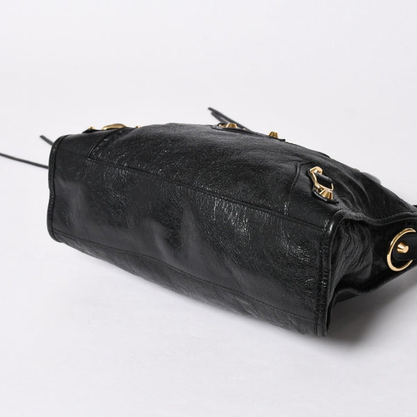 BALENCIAGA バレンシアガ クラシック シティ スモール ハンドバッグ 431621 レザー ブラック ゴールド金具 美品 中古 4a007140
