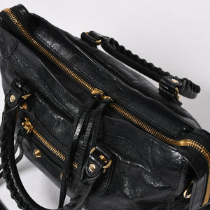 BALENCIAGA バレンシアガ クラシック シティ スモール ハンドバッグ 431621 レザー ブラック ゴールド金具 美品 中古 4a007140