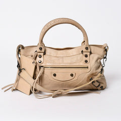 BALENCIAGA バレンシアガ ザ ファースト 2WAY ハンドバッグ ショルダーバッグ ベージュ ブロンズ金具 103208 美品 中古 4a007142