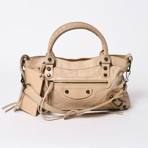 BALENCIAGA バレンシアガ ザ ファースト 2WAY ハンドバッグ ショルダーバッグ ベージュ ブロンズ金具 103208 美品 中古 4a007142