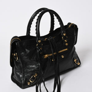 BALENCIAGA バレンシアガ クラシック シティ スモール ハンドバッグ 431621 レザー ブラック ゴールド金具 美品 中古 4a007140