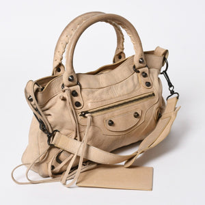 BALENCIAGA バレンシアガ ザ ファースト 2WAY ハンドバッグ ショルダーバッグ ベージュ ブロンズ金具 103208 美品 中古 4a007142