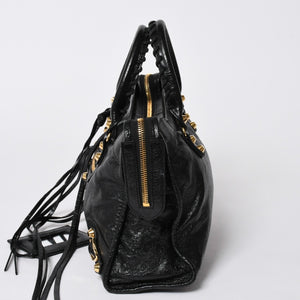 BALENCIAGA バレンシアガ クラシック シティ スモール ハンドバッグ 431621 レザー ブラック ゴールド金具 美品 中古 4a007140