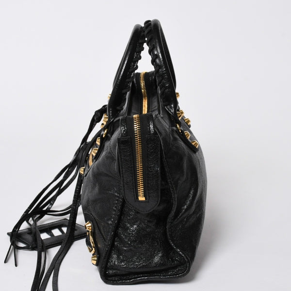 BALENCIAGA バレンシアガ クラシック シティ スモール ハンドバッグ 431621 レザー ブラック ゴールド金具 美品 中古 4a007140