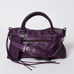 BALENCIAGA バレンシアガ ザ ファースト ハンドバッグ 103208 2WAY ショルダーバッグ パープル レザー ブロンズ金具 美品 中古 4a007213