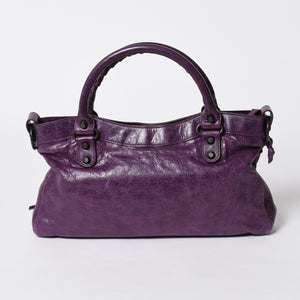 BALENCIAGA バレンシアガ ザ ファースト ハンドバッグ 103208 2WAY ショルダーバッグ パープル レザー ブロンズ金具 美品 中古 4a007213