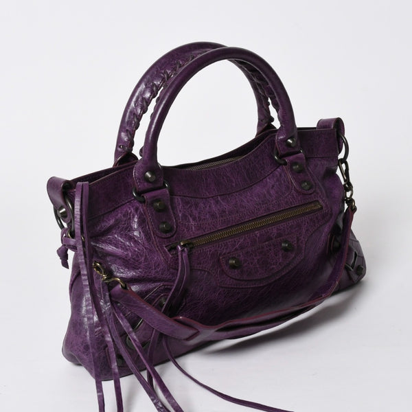 BALENCIAGA バレンシアガ ザ ファースト ハンドバッグ 103208 2WAY ショルダーバッグ パープル レザー ブロンズ金具 美品 中古 4a007213