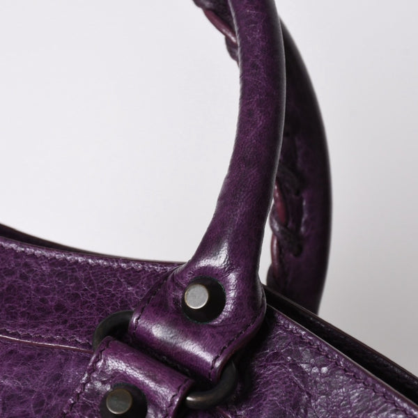 BALENCIAGA バレンシアガ ザ ファースト ハンドバッグ 103208 2WAY ショルダーバッグ パープル レザー ブロンズ金具 美品 中古 4a007213