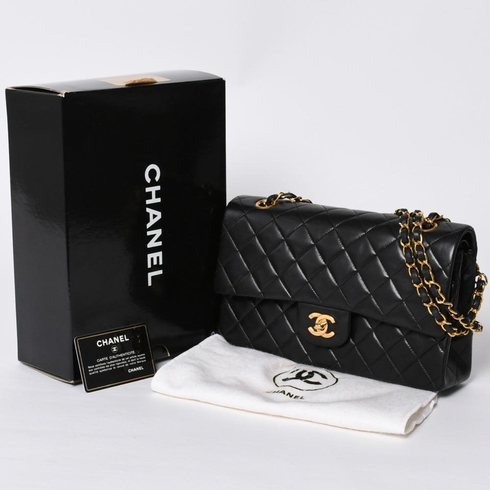 極美品 CHANEL シャネル マトラッセ25 Wフラップ Wチェーンショルダーバッグ A2800 2番台 ココマーク ラムスキン ブラック 中古 4a000715