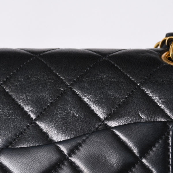 Very Good Condition CHANEL Chanel Matelasse 25 W Flap W Chain Shoulder Bag A2800 2nd Series Coco Mark Lambskin Black Used 4a000715