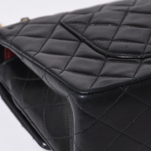 Very Good Condition CHANEL Chanel Matelasse 25 W Flap W Chain Shoulder Bag A2800 2nd Series Coco Mark Lambskin Black Used 4a000715
