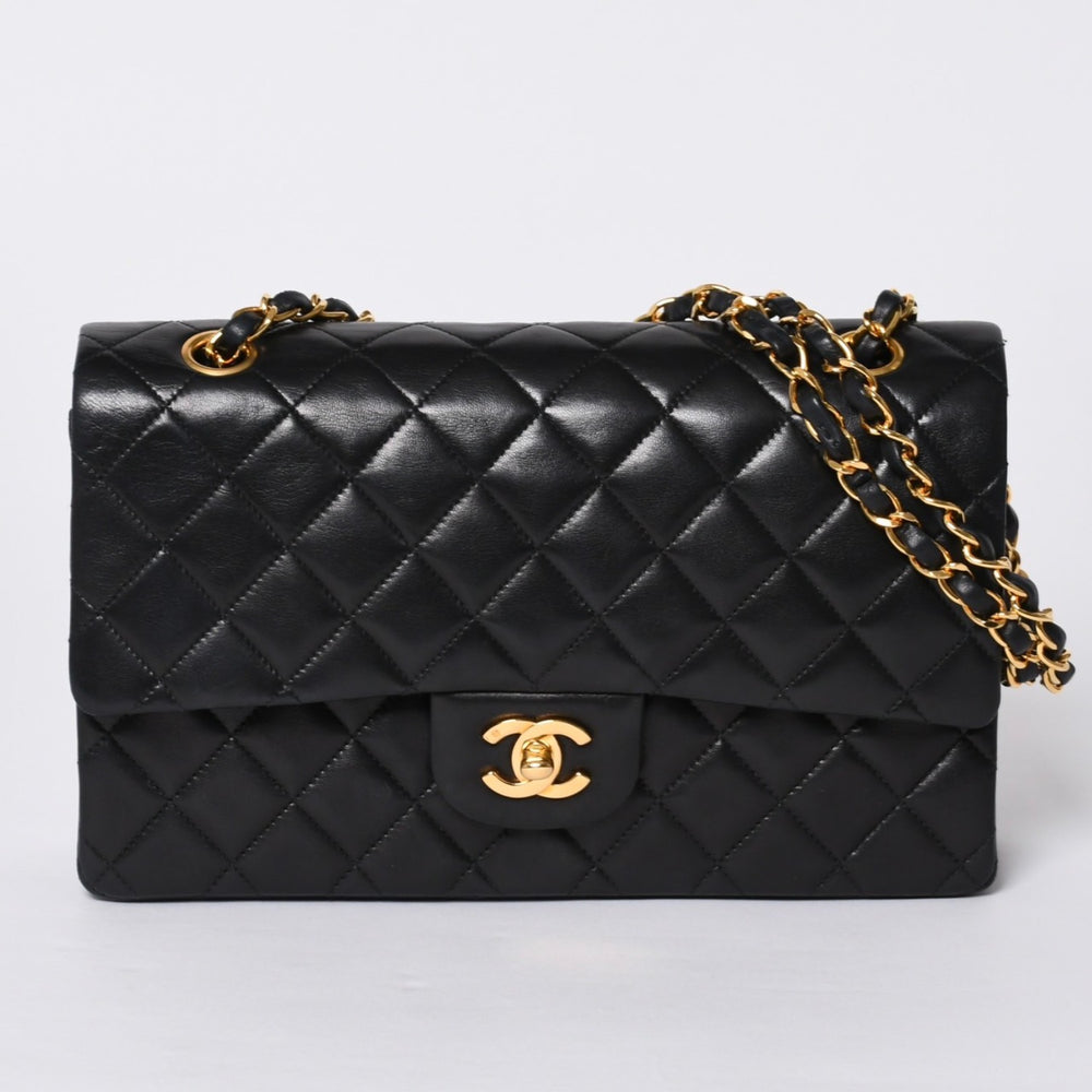 極美品 CHANEL シャネル マトラッセ25 Wフラップ Wチェーンショルダーバッグ A2800 2番台 ココマーク ラムスキン ブラック 中古 4a000715