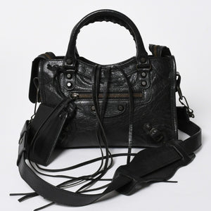 BALENCIAGA バレンシアガ ル シティ Le City バッグ ミニ 300295 ハンドバッグ 2WAY ショルダーバッグ ブラック ブロンズ金具 美品 中古 4a007151