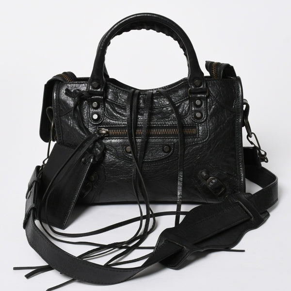 BALENCIAGA バレンシアガ ル シティ Le City バッグ ミニ 300295 ハンドバッグ 2WAY ショルダーバッグ ブラック ブロンズ金具 美品 中古 4a007151