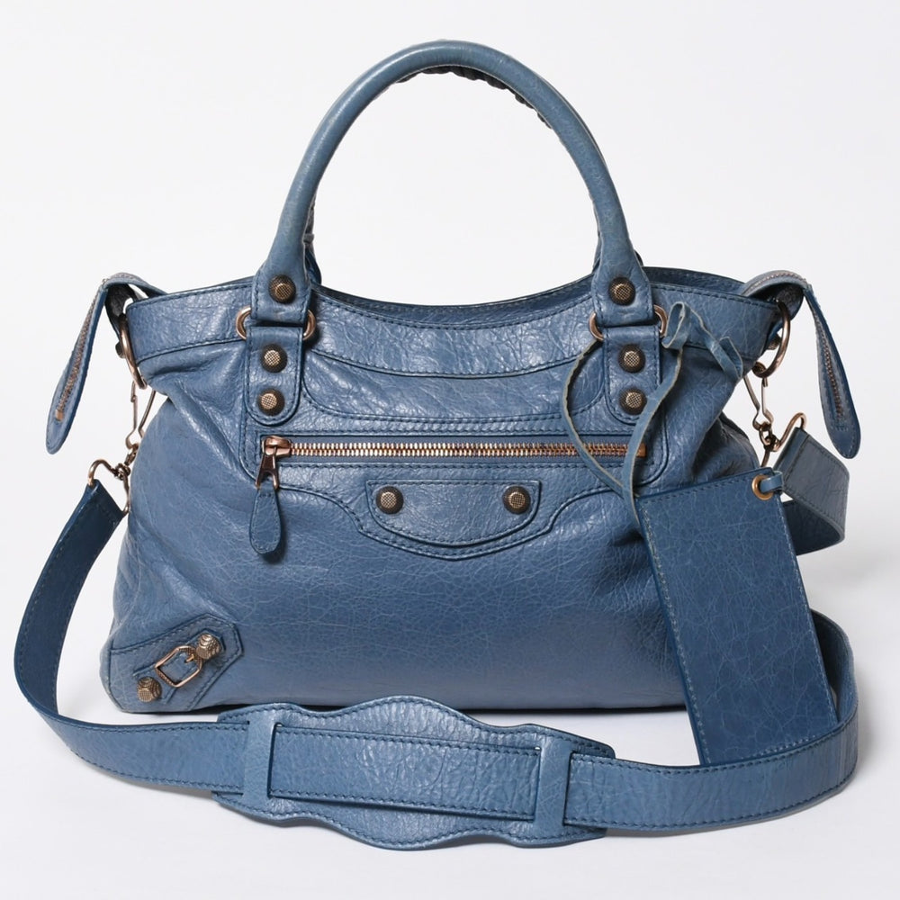 BALENCIAGA バレンシアガ 2WAY ハンドバッグ ショルダーバッグ 240578 ターコイズブルー ブルー ブロンズ金具 美品 中古 4a007058