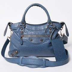 BALENCIAGA バレンシアガ 2WAY ハンドバッグ ショルダーバッグ 240578 ターコイズブルー ブルー ブロンズ金具 美品 中古 4a007058
