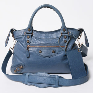 BALENCIAGA バレンシアガ 2WAY ハンドバッグ ショルダーバッグ 240578 ターコイズブルー ブルー ブロンズ金具 美品 中古 4a007058