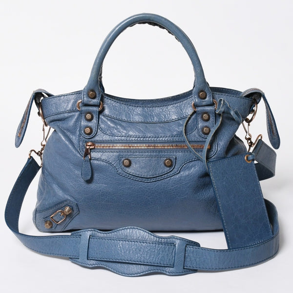 BALENCIAGA バレンシアガ 2WAY ハンドバッグ ショルダーバッグ 240578 ターコイズブルー ブルー ブロンズ金具 美品 中古 4a007058