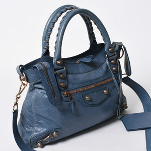 BALENCIAGA バレンシアガ 2WAY ハンドバッグ ショルダーバッグ 240578 ターコイズブルー ブルー ブロンズ金具 美品 中古 4a007058