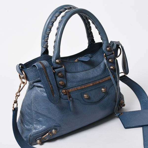 BALENCIAGA バレンシアガ 2WAY ハンドバッグ ショルダーバッグ 240578 ターコイズブルー ブルー ブロンズ金具 美品 中古 4a007058